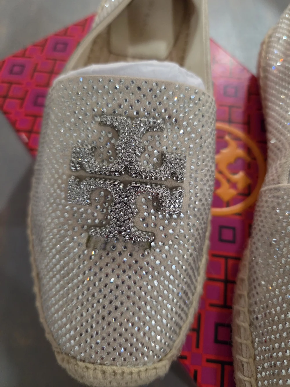 Women's Crystal-Embellished Espadrille Slip-On — Ivory